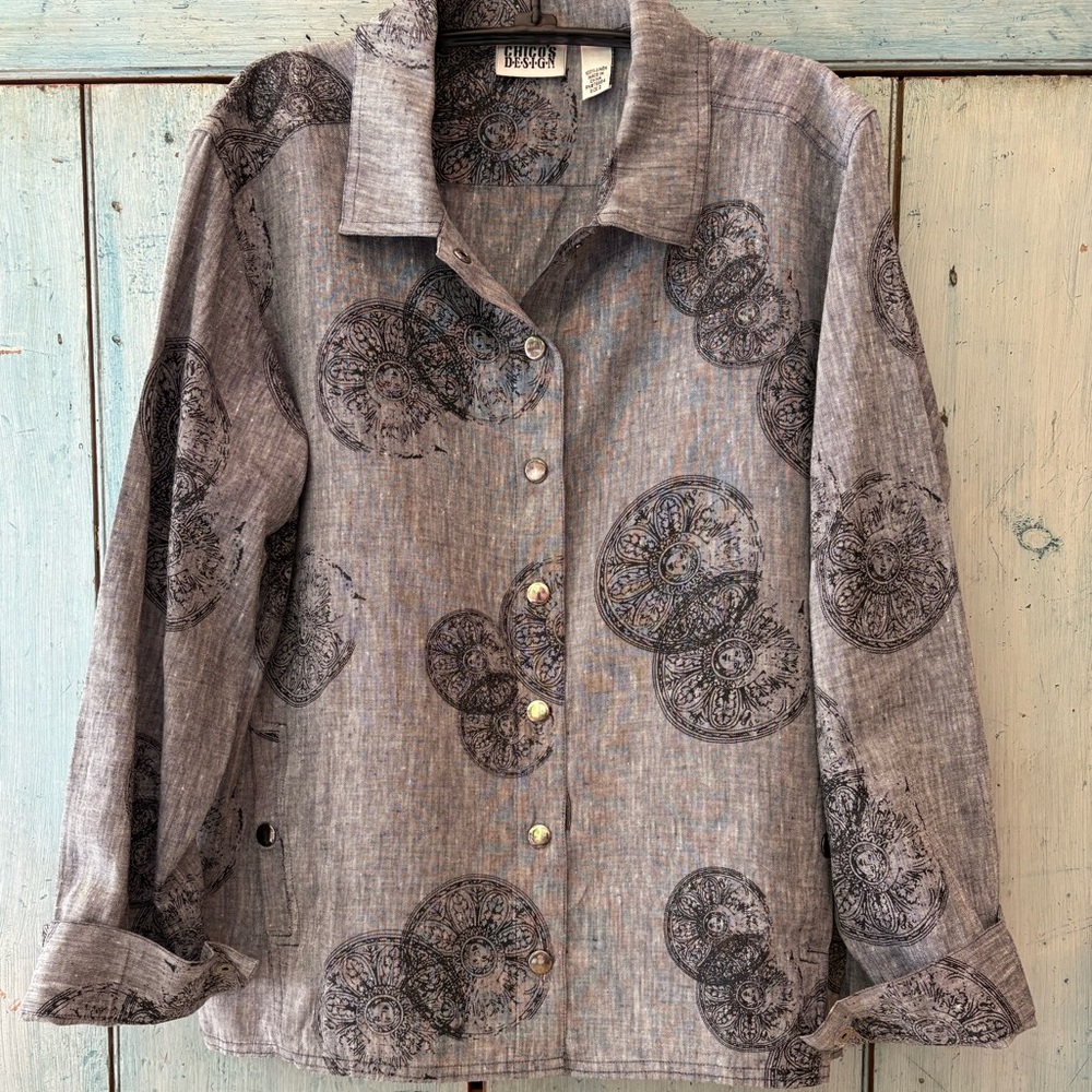 Classy & Chic Gray, Black, & Silver 100% Linen Jacket by Chico’s Design